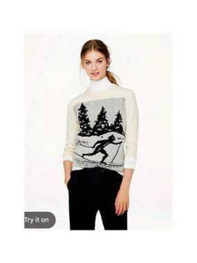 J. Crew Cream and Black Ski Motif Sweater SIZE xs 100% wool women